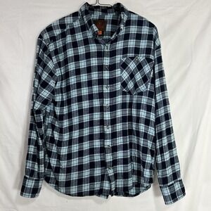 Ranch Tough Flannel Shirt Men Size XL Western Light Blue Black Plaid Button‎